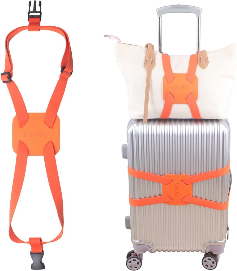 RUMILLA Luggage Straps Bag Bungee， Luggage Straps Suitcase Adjustable Belt，Add a Bag Easy to Travel Suitcase Elastic Strap Belt (Orange Luggage strap-1PCS) - Image 1